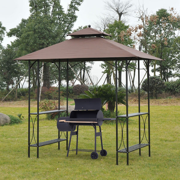 Two-tier barbecue gazebo with shelf, brown 