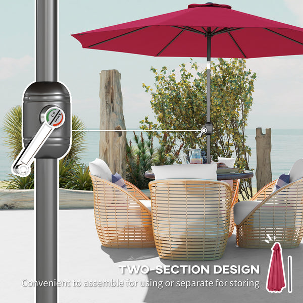 10-foot round parasol with crank and tilt, burgundy red