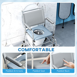 4-in-1 wheeled shower chair with padded seat and pail – Gray