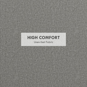 Round coffee table with hidden storage and gray linen upholstered top