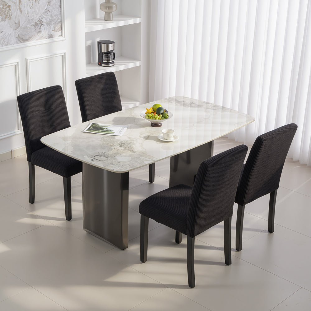 Set of 4 dining chairs with rubberwood legs and padded seats, black