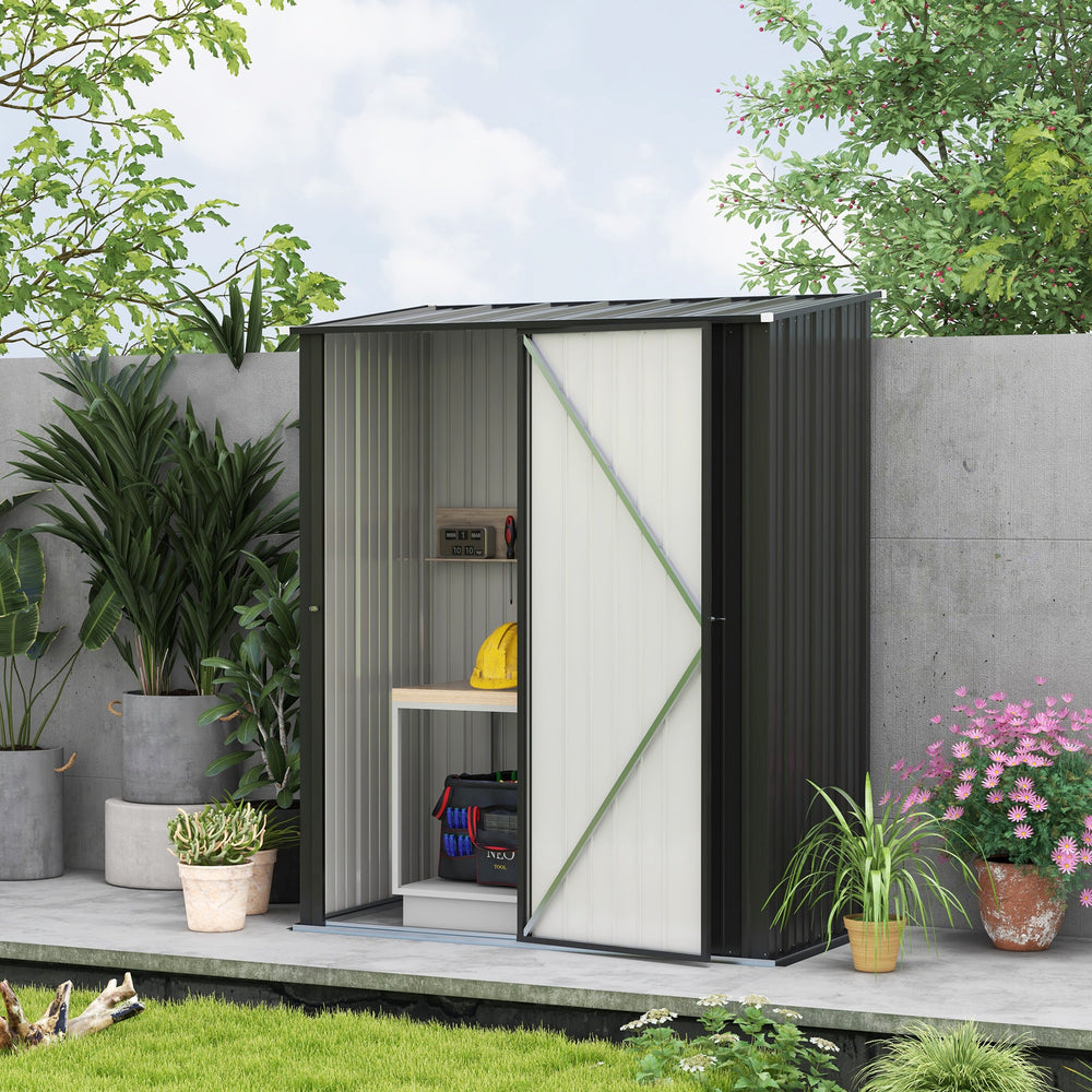 Steel garden shed with single lockable door, black