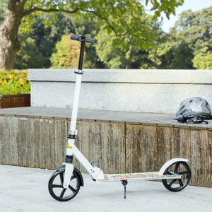 Scooter with adjustable height, rear brake, large 20 cm wheel, foldable, white