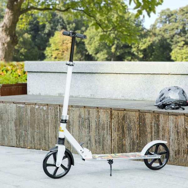 Scooter with adjustable height, rear brake, large 20 cm wheel, foldable, white
