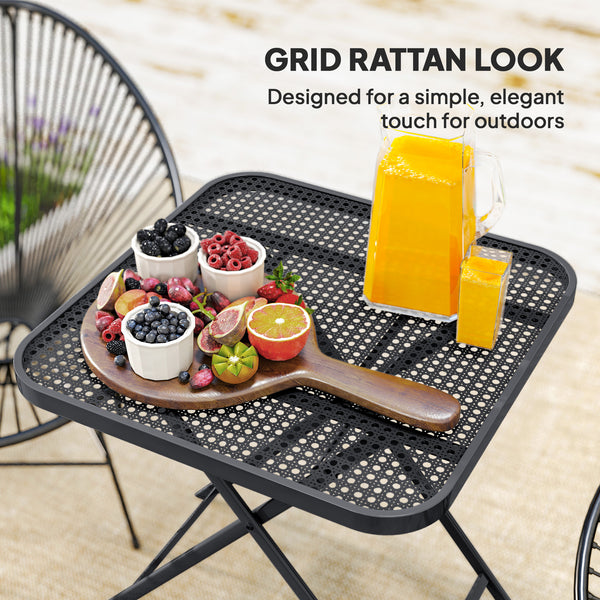 Folding square patio table with imitation rattan grid top