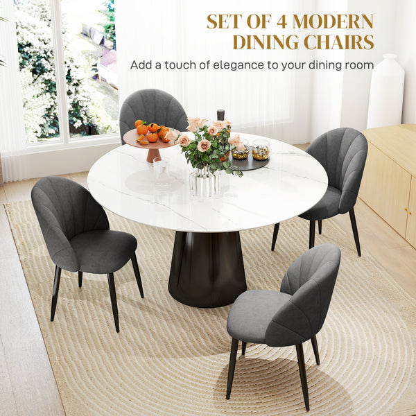 Set of 4 modern upholstered chairs with metal legs, dark grey