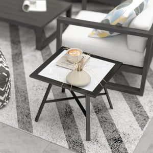 Small Patio Side Table with SPC Top for Garden, Patio, Lawn, Grey