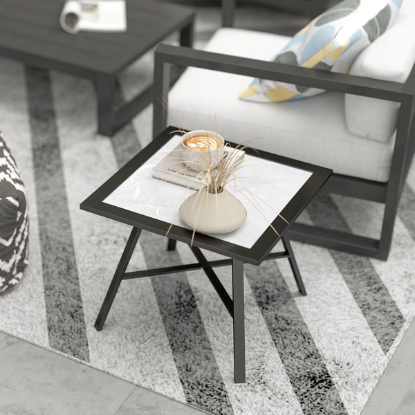 Small Patio Side Table with SPC Top for Garden, Patio, Lawn, Grey