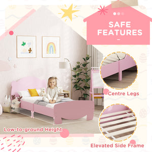Children's bed frame with bear-shaped headboard and footboard, pink