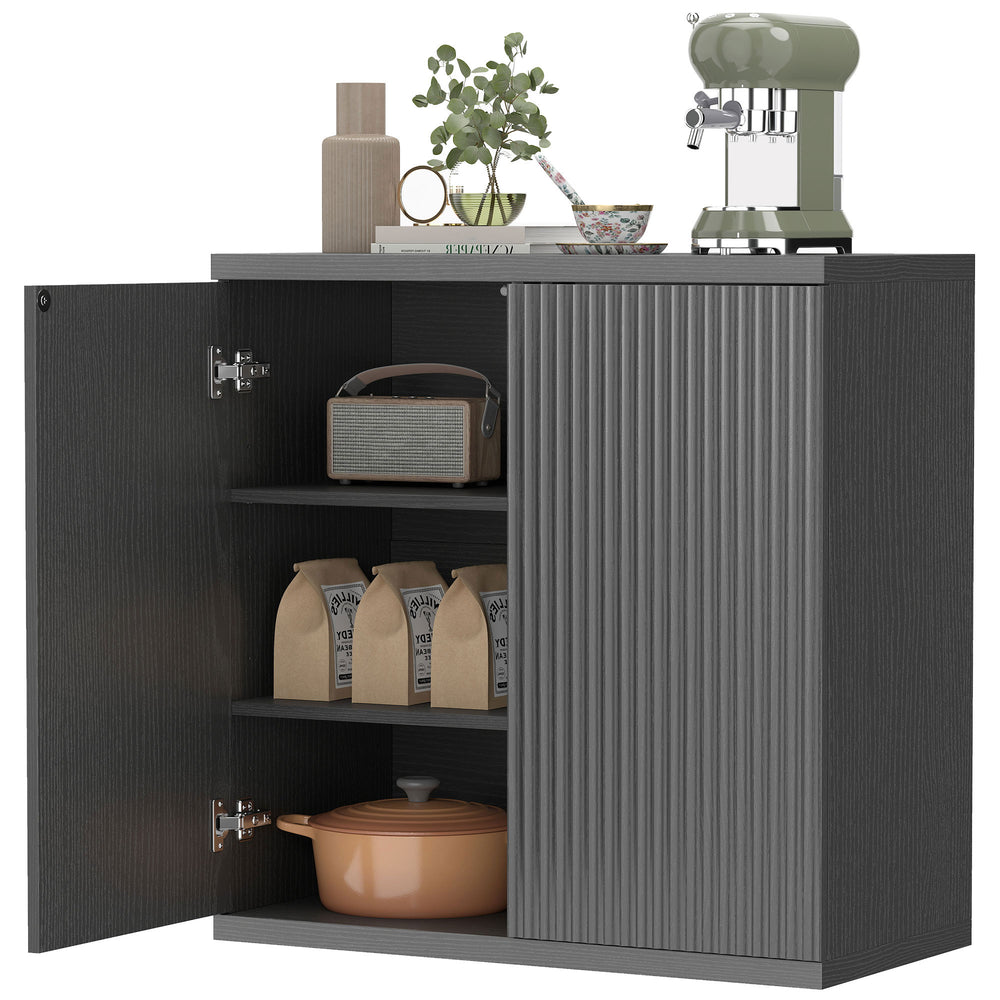 Sideboard Buffet Cabinet, 30.7" Kitchen Cabinet with Soft-Close Door and Adjustable Shelves, Distressed Black Grey