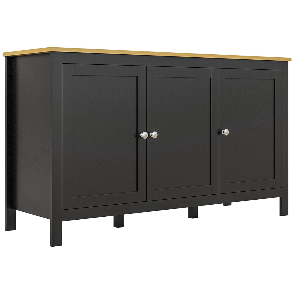 Buffet with doors and adjustable shelves for living room or entryway, black and natural