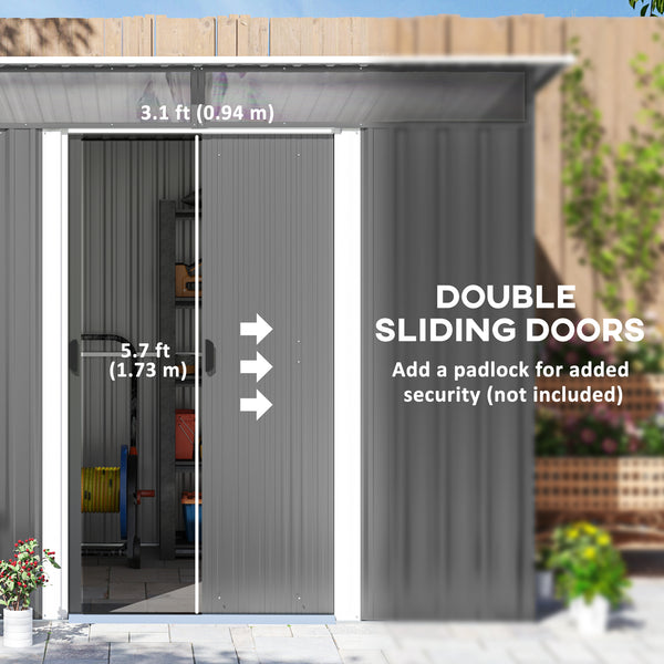 Lockable steel garden shed, grey