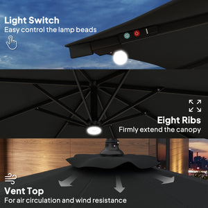 10.2-foot cantilever parasol with solar LED lighting, grey