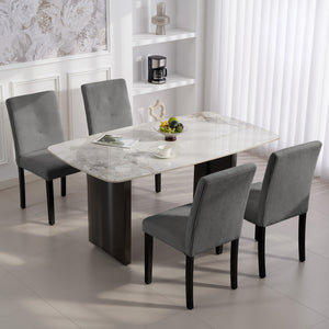 Set of 4 modern dining chairs with rubberwood legs and padded seats, dark grey