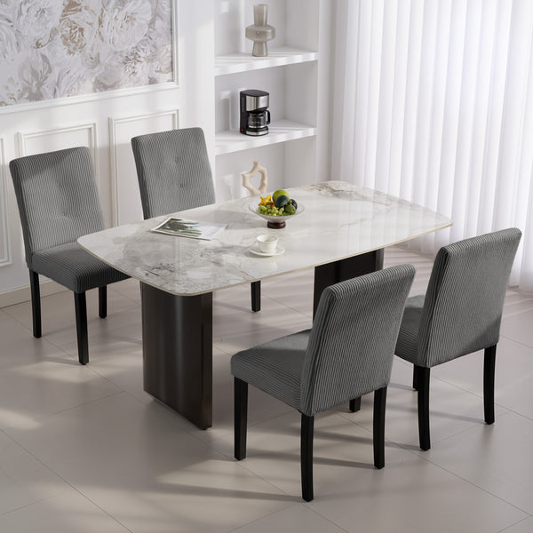 Set of 4 modern dining chairs with rubberwood legs and padded seats, dark grey