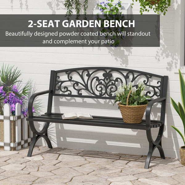 2-Seater Cast Iron Garden Bench for Patio, Black