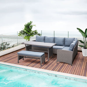 4 Piece Outdoor Patio Rattan Wicker Dining Table Bench Patio Furniture Sofa