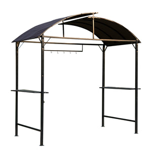 Barbecue gazebo with metal frame, arch and sunshade