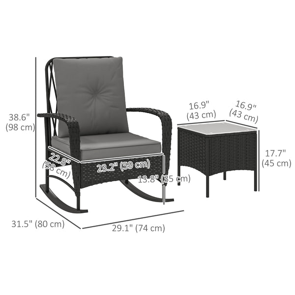 3-piece rattan bistro set with rocking chairs