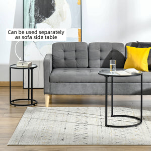 Set of 2 round side tables with tempered glass top, black