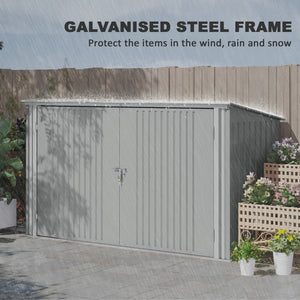 Garden shed with 3 bin compartments, double lockable door and hinged lid, silver grey 