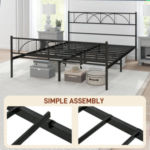 Metal platform bed frame with headboard, easy assembly, Queen size