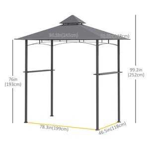 Gazebo for barbecue with double roof, grey