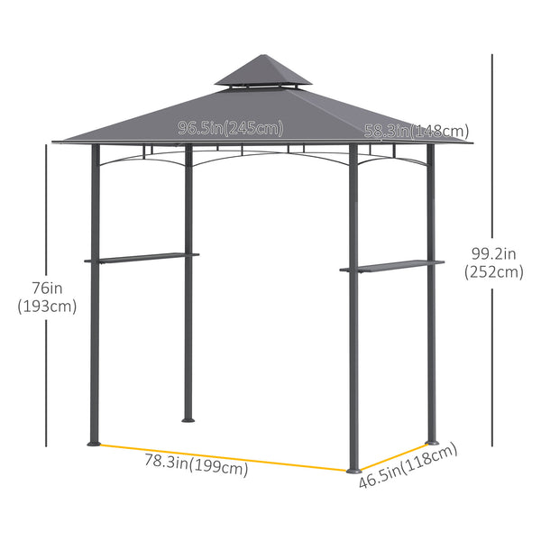 Gazebo for barbecue with double roof, grey