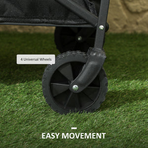 Folding garden cart with universal wheels and adjustable handle, black.