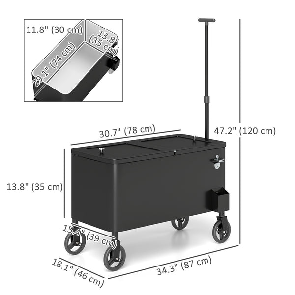 76L refrigerated trolley with wheels and adjustable handle, black