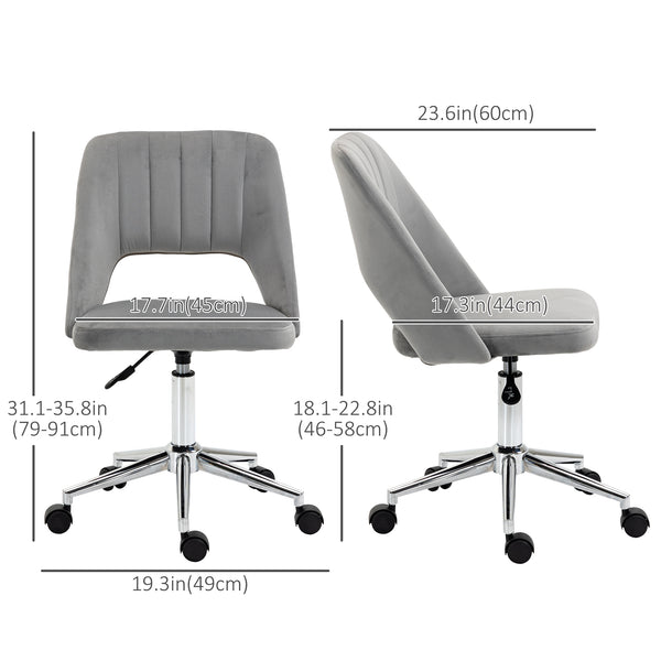 Grey velvet mid-back office chair