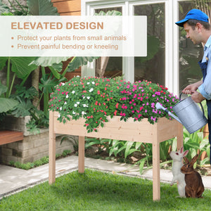 Raised wooden planter with legs, natural wood color