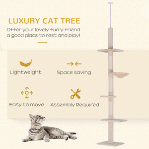 2.6m 5-Level Cat Tree with Scratching Post, Beige