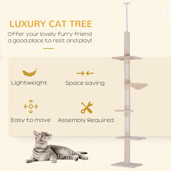 2.6m 5-Level Cat Tree with Scratching Post, Beige