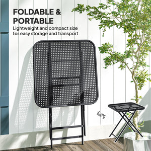Folding square patio table with imitation rattan grid top