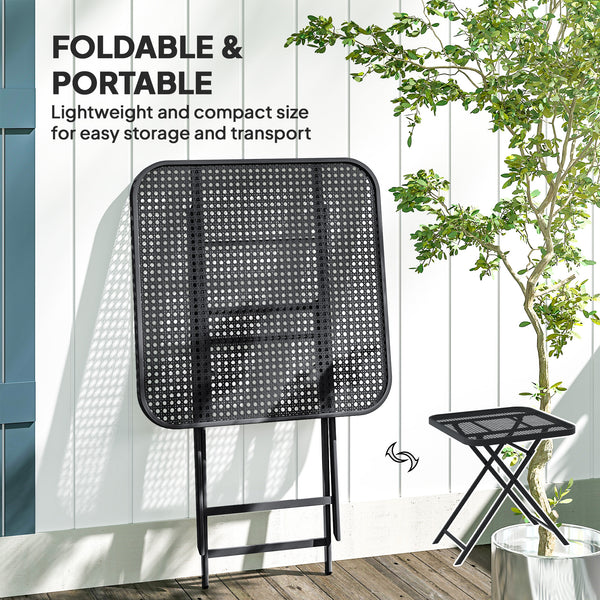 Folding square patio table with imitation rattan grid top