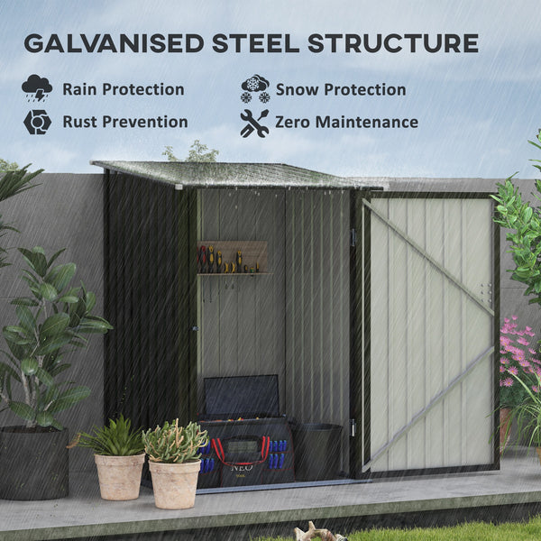 Galvanized steel garden shed with lockable door, dark grey