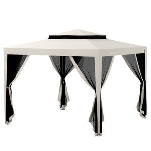 10' x 10' Gazebo with Mesh Netting and Two-Tier Roof for Garden, Patio, Cream White