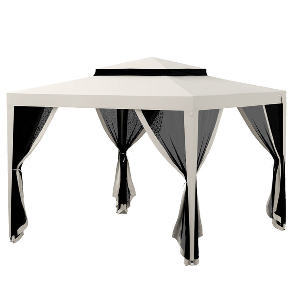 10' x 10' Gazebo with Mesh Netting and Two-Tier Roof for Garden, Patio, Cream White