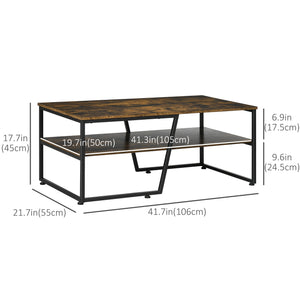 Industrial Two-Tier Coffee Table with Storage Shelf, Rustic Brown
