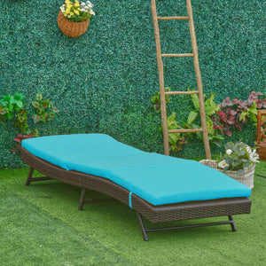 Rattan chaise longue with 5-position adjustable backrest, turquoise 