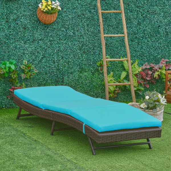 Rattan chaise longue with 5-position adjustable backrest, turquoise 