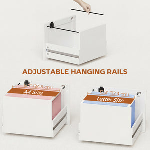 2-drawer vertical filing cabinet with lock, adjustable hanging rails for A4 and Letter sizes, white