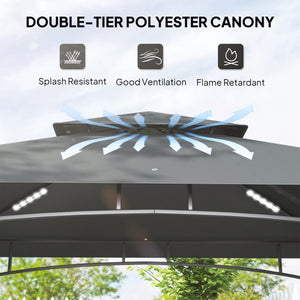 8' x 5' Outdoor Grill Gazebo, Double Tiered Barbecue Grill Gazebo Shelter with 2 Side Shelves, Hooks, Dark Grey