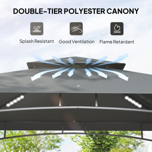 8' x 5' Outdoor Grill Gazebo, Double Tiered Barbecue Grill Gazebo Shelter with 2 Side Shelves, Hooks, Dark Grey