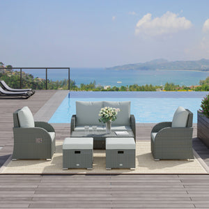 6-piece outdoor sofa set in woven rattan, grey