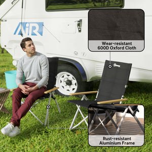 Set of 2 Camping Chairs with Padded Seat and Bag, High Back Outdoor Recliner, Black