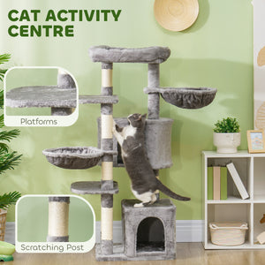 52.5" Cat Tree with Scratching Posts, Condos, Bed, Platforms &amp; Hammocks, Grey