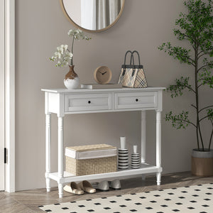 Modern Entryway Console Table with 2 Drawers, Storage Shelf, White