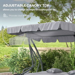 Outdoor 3-Seater Patio Swing Chair, Outdoor Swing Seat, with Adjustable Canopy and Two Pillows for Garden, Light Grey